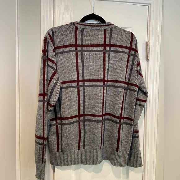VTG Campus Size L Gray Stripe Plaid Long Sleeve Knit Crew Neck Pullover Sweater - Picture 9 of 10